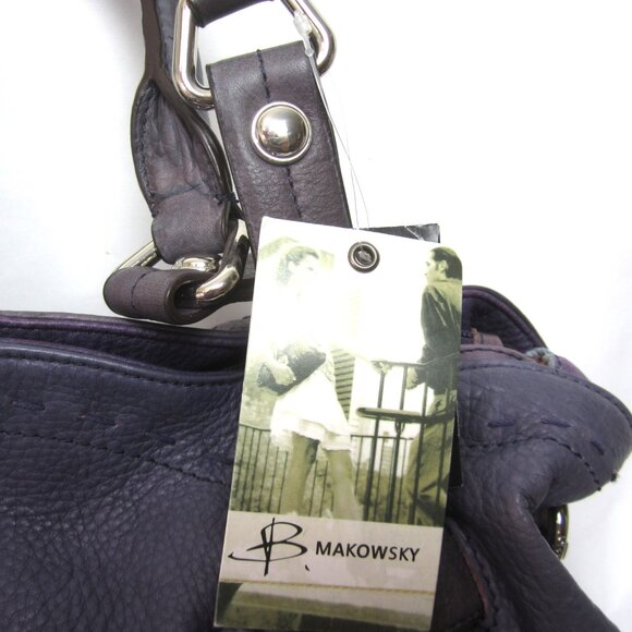 NWT B. Makowsky Purple Leather Shoulder Bag Tote Flaw - Picture 2 of 10